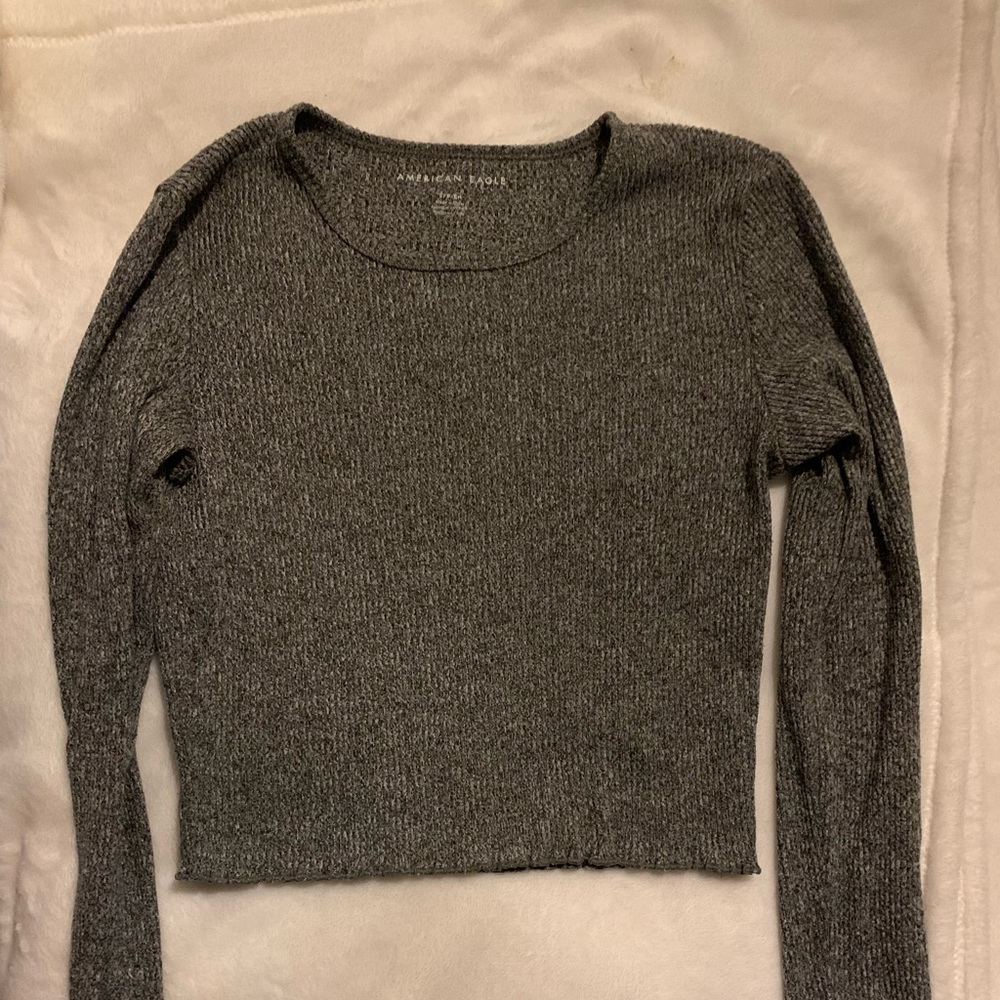 AE Gray Long Sleeved Crop Top